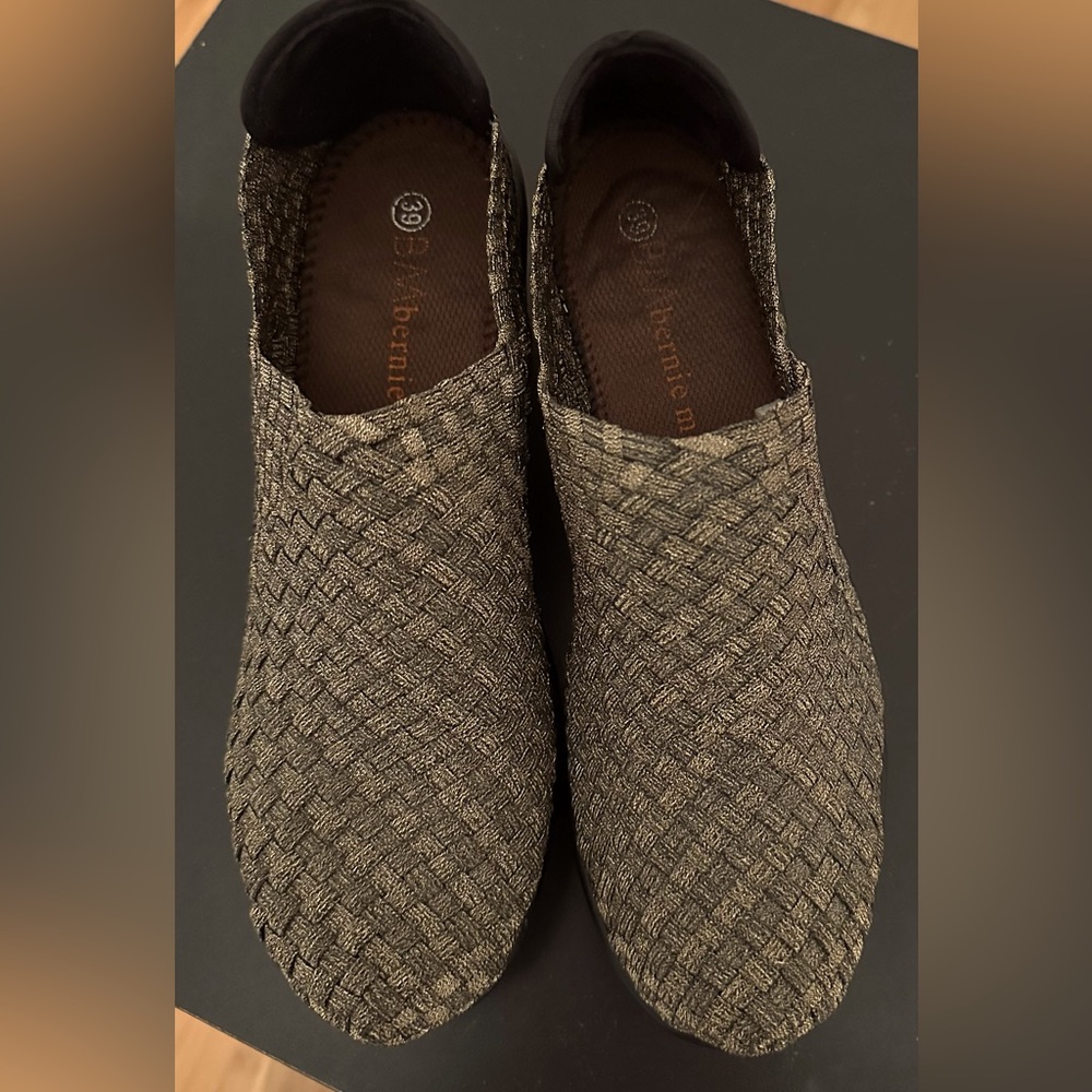 Bernie Mev Gem Woven Stretch Slip On Wedge Shoes EU Size 38 US 8 Bronze.